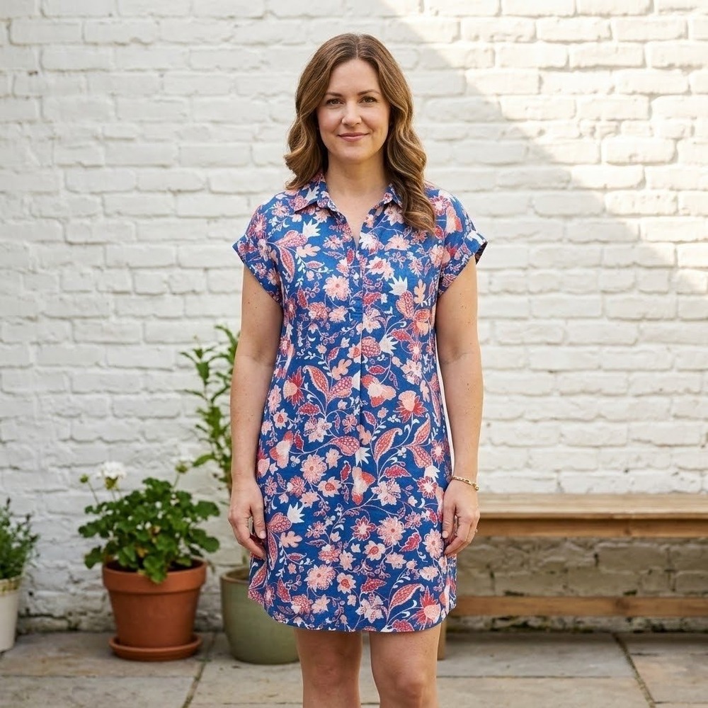 Joe Fresh Blue Mini Dress with Pink Floral Print